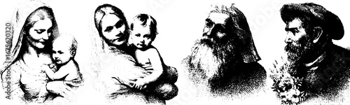 Generations and family engraving collection of hand drawn portraits