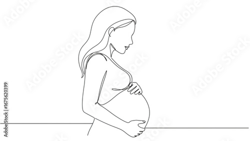 Continuous Line Drawing of a Pregnant Woman Profile, Minimalist Vector Illustration