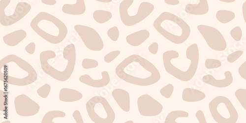 Minimalist leopard print. Vector seamless pattern with spots, organic shapes. Cut-out style animal skin texture, jaguar, cheetah, leo fur. Abstract light beige background. Repeating all-over design