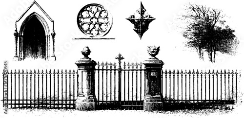 Gothic ornament engraving elements collection for design and decoration
