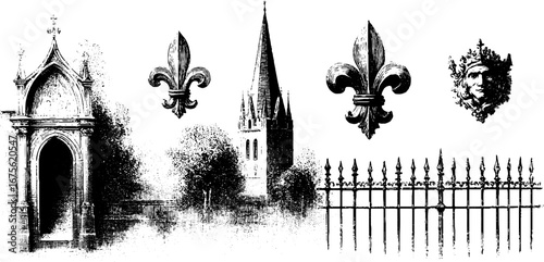 Gothic ornament and architecture engravings collection for design and decoration