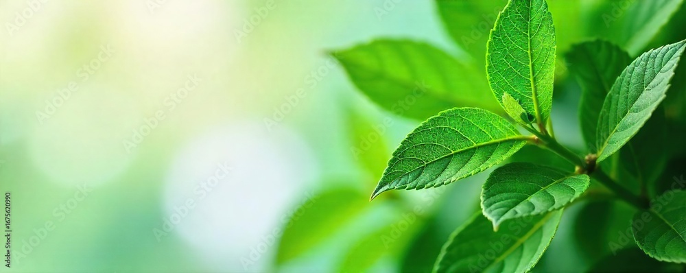 Fototapeta premium Close-up of lush green leaves and botanical ingredients used in natural skincare products, highlighting the purity and natural essence of the ingredients , green leaves, exfoliating, purity