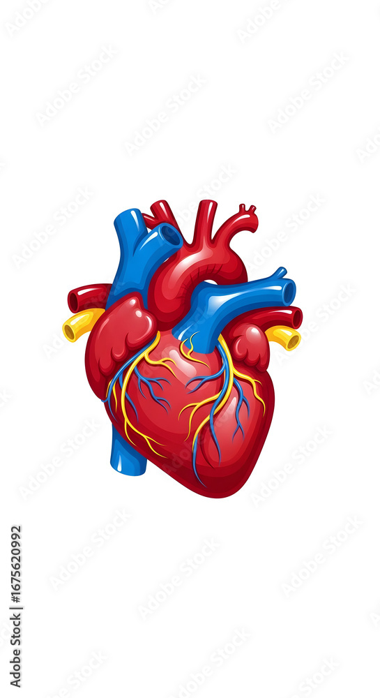 Naklejka premium Illustrated Heart Anatomy with Detailed Veins and Arteries