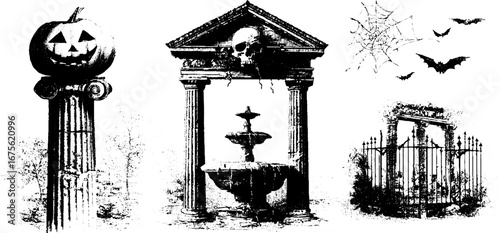 Halloween classical ruins design element for posters and vintage crafts