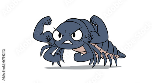 Angry cartoon armadillo flexing muscles ready for action in a bold, dynamic pose