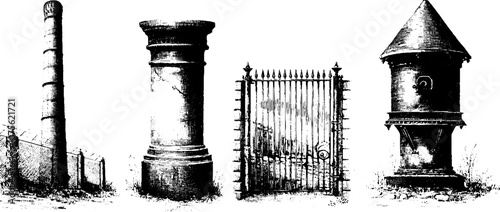 Industrial urban elements engraving design for architectural inspiration