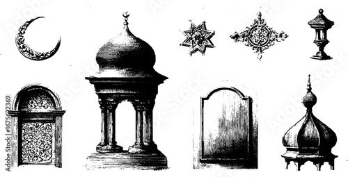 Oriental ornament engraving design elements collection for retro decor and artistic projects