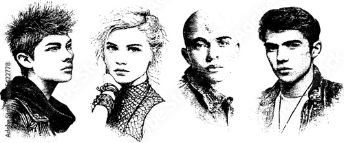 Punk youth engraving collection for retro design projects