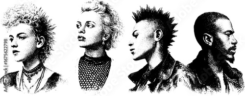 Punk youth engraving collection: vintage hand drawn illustrations for alternative design