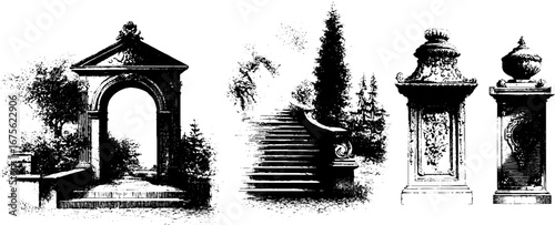 Renaissance palace architectural elements set for design and decoration