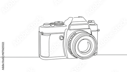 Vintage Camera Single Continuous Line Drawing Vector Icon

