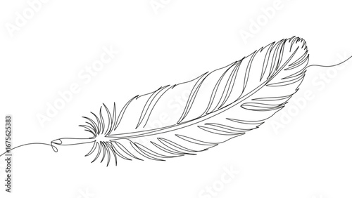 Detailed Feather Continuous One Line Drawing Vector Illustration

