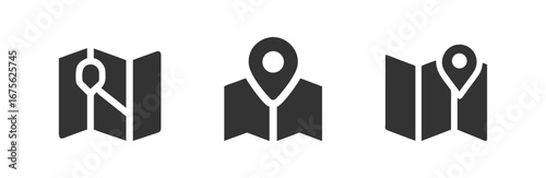 Map solid icon set banner