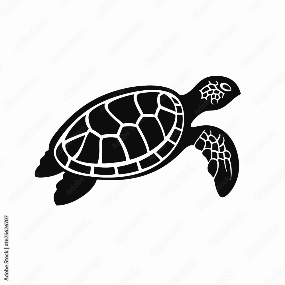 Fototapeta premium Graceful sea turtle swimming underwater creating a captivating black silhouette
