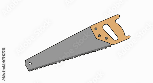 Illustration of a hand saw with a wooden handle and metal blade.