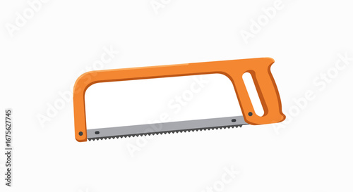 Orange-handled hand saw, illustration.