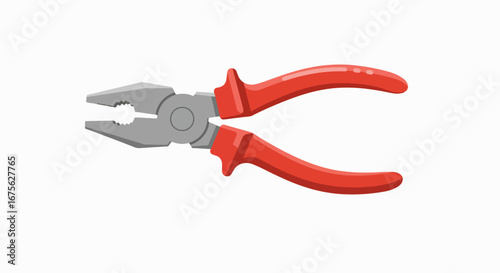 A pair of common pliers with red insulated handles and grey metal jaws on a white background, ready for various tasks.