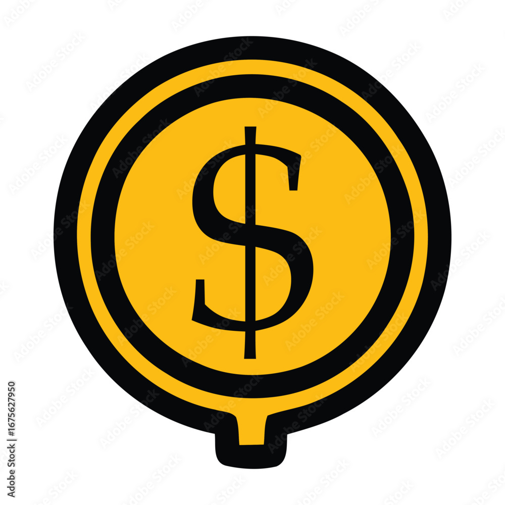 Obraz premium Illustration of a gold coin with a black dollar sign and a black border on a white background
