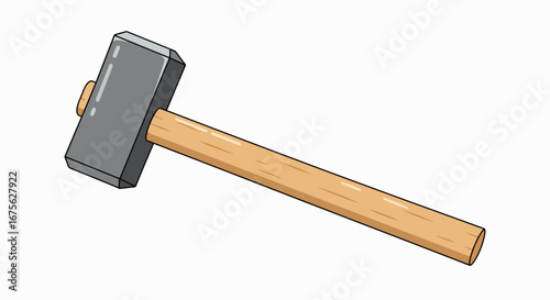 A cartoon illustration of a large, heavy-duty sledgehammer with a thick wooden handle and a rectangular metal head.