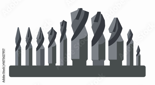 Set of various drill bits in different sizes and shapes.