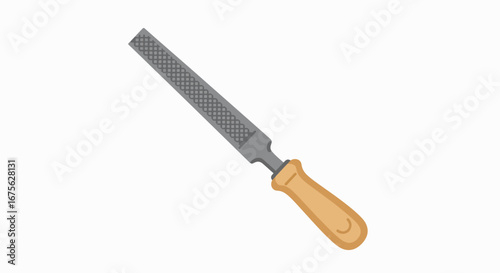 A detailed close-up of a metal rasp with a wooden handle.