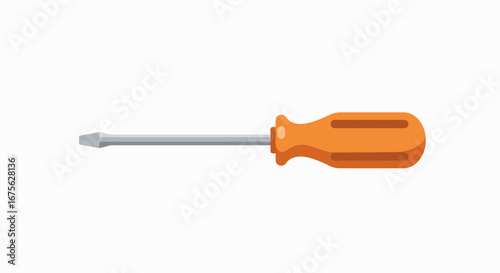 A flat-head screwdriver with an orange plastic handle and a metal shaft, isolated on a white background.