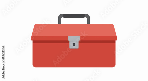 A classic red metal toolbox with a black handle and a silver latch, isolated on a plain white background.
