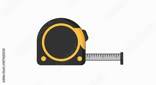 A black and yellow tape measure with the metal measuring tape extended on a white background.