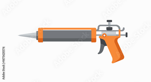 Close-up side view of an orange and gray caulk gun on a white background.
