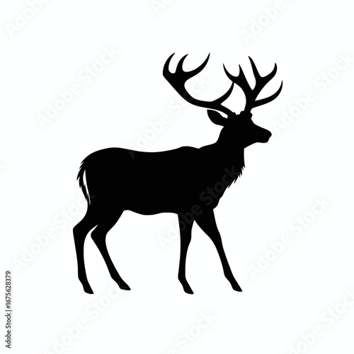 Majestic stag standing gracefully against plain backdrop, a captivating silhouette