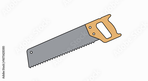 Illustration of a hand saw with a wooden handle and a metal blade.