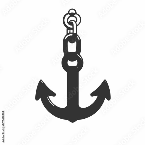Minimalist marine anchor with chain hanging vector art illustration silhouette