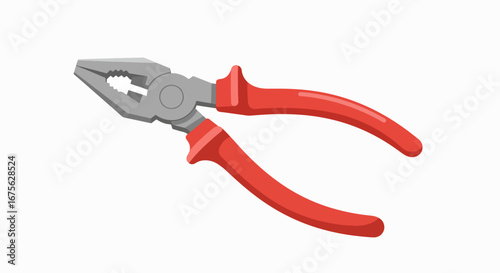 Close-up view of a red-handled pliers tool isolated on a white background.