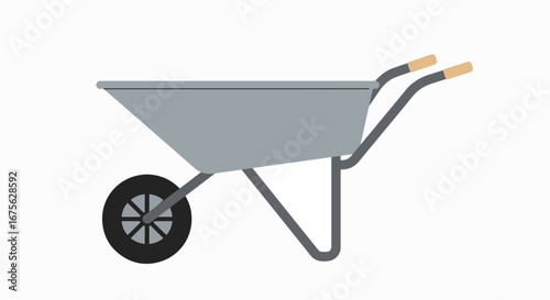 Gray metal wheelbarrow illustration.