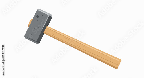 Close-up shot of a heavy-duty sledgehammer with a wooden handle, isolated on white.