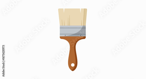 Close-up image of a paintbrush with wooden handle and bristles.