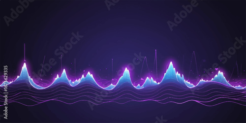An abstract blue wave background with a digital sound wave, vector illustration, and a medical electrocardiogram heartbeat line