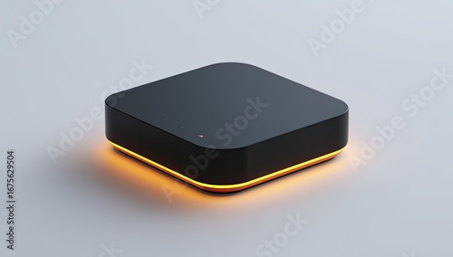 Dark gray square device with orange glow