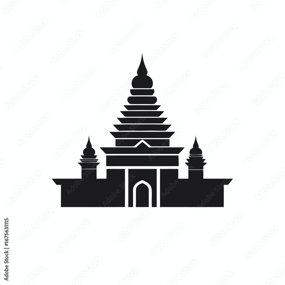 Obraz premium Majestic architectural monument with tiered structure and intricate design silhouette