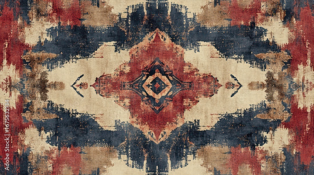 Naklejka premium Intricate patterned rug design, abstract symmetrical textile