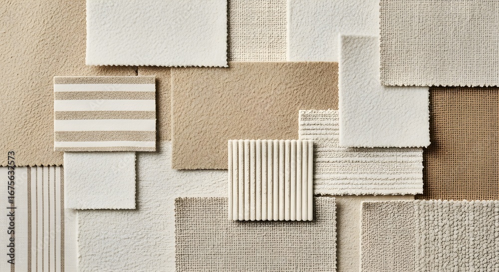 Fototapeta premium Textile samples in various textures and neutral colors perfect for interior design projects