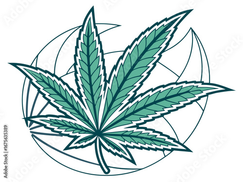 Ornate Teal Cannabis Leaf Design