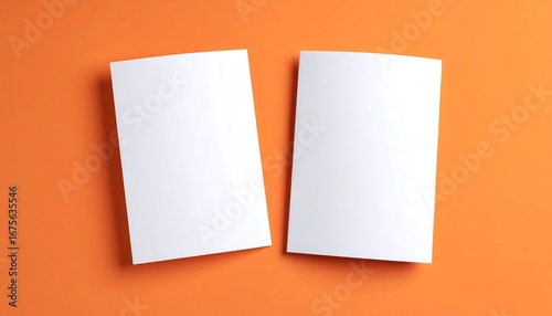 Two blank brochures on an orange background