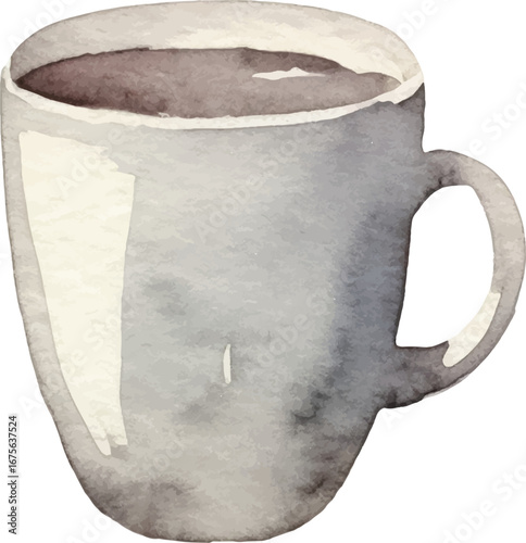 Watercolor painted coffee cup. Hand drawn design element isolated on white background.