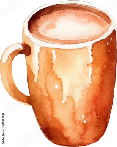 Watercolor painted coffee cup. Hand drawn design element isolated on white background.