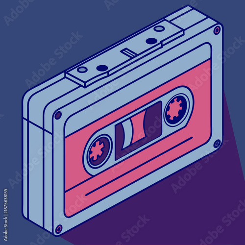 Retro Audio Cassette Tape Isometric Illustration in Vintage Style