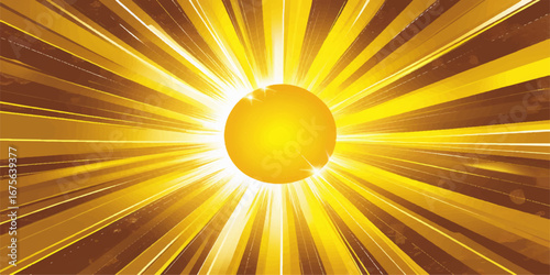 An abstract illustration of warm sun rays bursting brightly against a summer sky