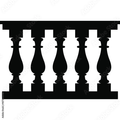 Elegant black silhouette balustrade architectural detail for classic building designs silhouette vector illustration white background