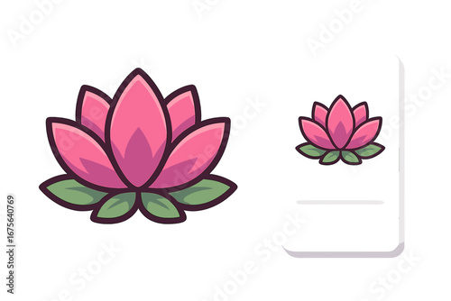 Lotus flower logo icon for yoga and spa. Pink water lily bloom symbol for wellness, beauty, and meditation. Zen floral vector illustration for harmony and spiritual branding.