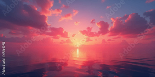 Beautiful sunsets and sunrises over the lake or sea at dusk with reflections on the water